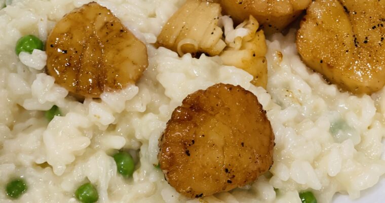 Pea Risotto with Seared Scallops